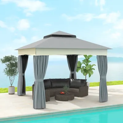 Pavillon De Luxe mit Doppeldach, 3x3 m Wasserabweisend Stabil Winterfest Gartenpavillon aus Metall Dunkelgrau