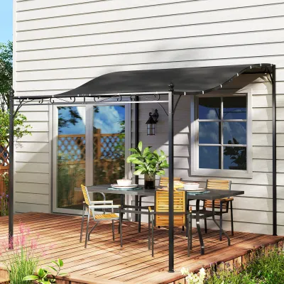 3 x 2,5 m Pergola | Wandmontierter Garten-Pavillon & wasserbeständig | Dunkelgrau