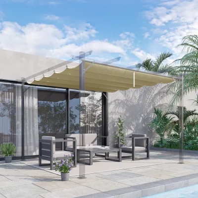 Ersatzdach für 3 x 3 m Pergola, einziehbar, mit Regenabflusslöchern, wetterfest, Polyester, Beige