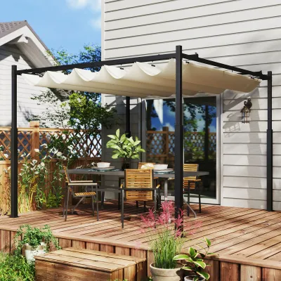 Garten-Pergola, Pavillon, 3 x 3 m | Ausziehbares Dach & Magnetpad | Cremeweiss