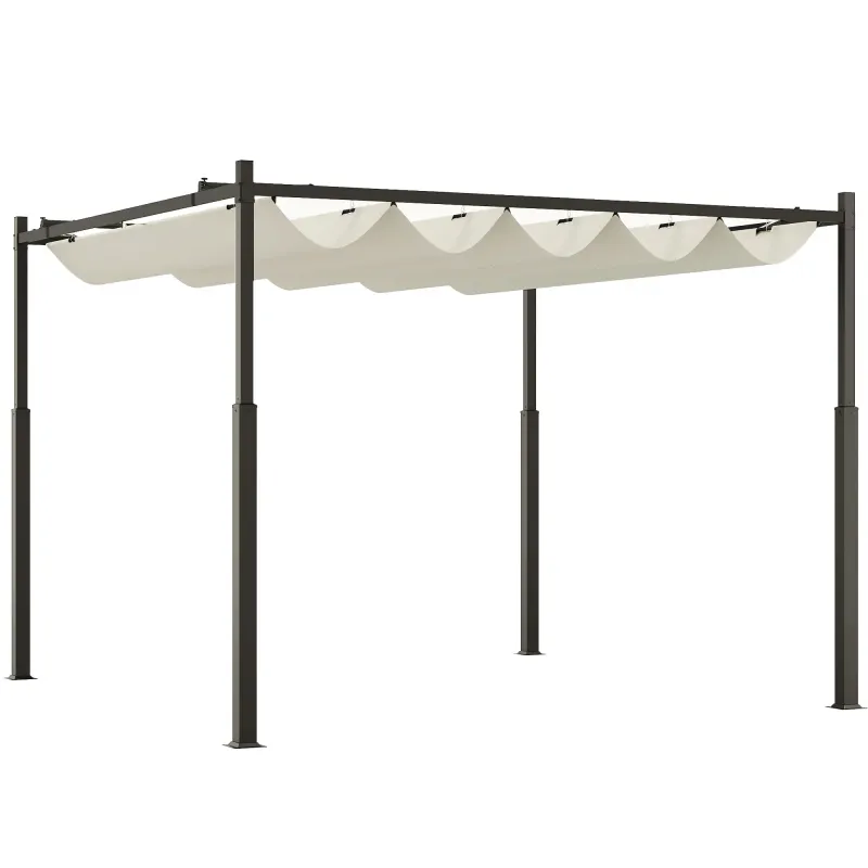 Garten-Pergola, Pavillon, 3 x 3 m | Ausziehbares Dach &amp; Magnetpad | Cremeweiss