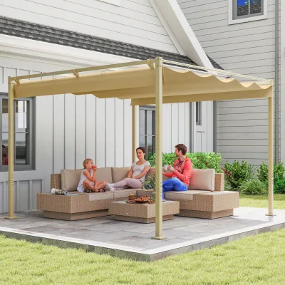 Gartenpavillon, Pergola, 3 x 3m mit ausziehbarem Dach, Khaki