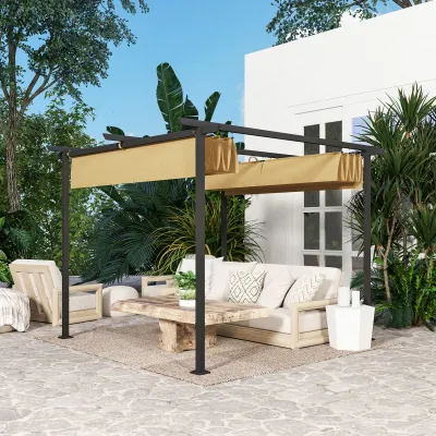 3 x 3 m Garten-Pergola mit verstellbarem Dach, für Veranda, Terrasse, Beige