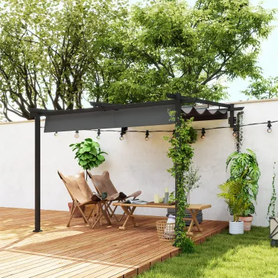 Pavillon, 3 x 3 m Pergola | Winddichtes Terrassendach &amp; Wandmontage | Dunkelgrau