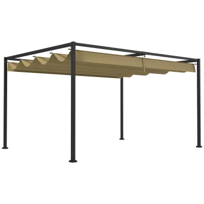 Pergola, 4x3m, Pavillon, Robuster Sonnenschutz für Garten, Balkon, Terrasse, aus Metall und Kunststoff, UV- und wasserabweisend, Khaki