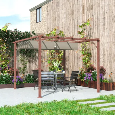 3 x 3 m Garten-Pergola, Pavillon, Aluminium-Rahmen, UPF30+ Sonnenschutz, Naturholz-Optik
