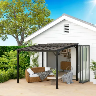 3 x 3 m Pergola mit wasserdichtem festem Polycarbonat-Dach, freistehend, windfest, UV-beständig, Dunkelgrau