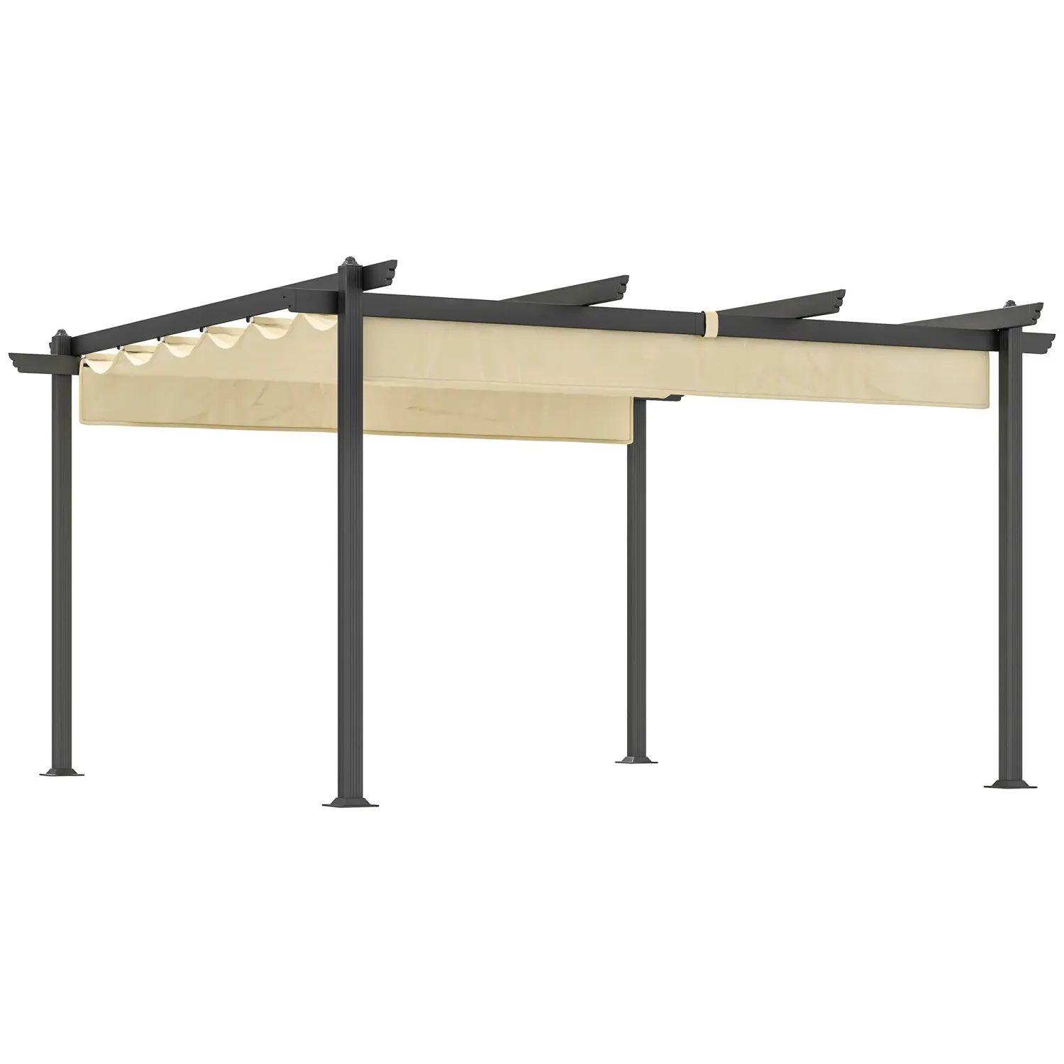 Garten-Pergola, ca. 4x4m Pavillon mit Aluminium-Rahmen, Outdoor-Baldachin, für Garten, Balkon, Terrasse, Beige