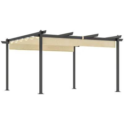 Garten-Pergola, ca. 4x4m Pavillon mit Aluminium-Rahmen, Outdoor-Baldachin, für Garten, Balkon, Terrasse, Beige