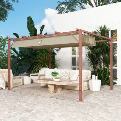 3 x 4 m Garten-Pergola, Verstellbares Terrassendach, Aluminium-Rahmen, UPF30+ Sonnenschutz, Naturholz-Optik