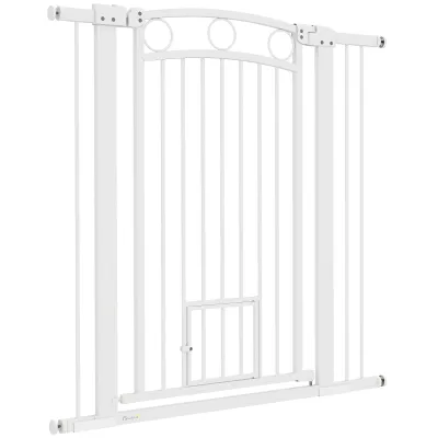 Hundegitter 106 cm hoch, weiss, Katzentür, verstellbar, Sicherung für Treppen