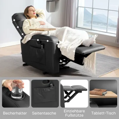 Massagesessel mit Klapptisch & Fusstütze, 8 Massagepunkte, schwarz, 77 x 93 x 105 cm