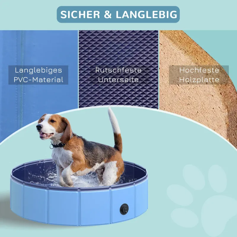 Hundepool, Robustes Planschbecken für Hunde, Blau Ø80 x H20 cm