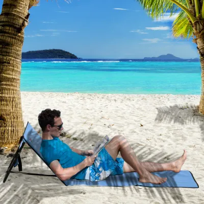Set aus 2 gepolsterten Strandmatten, verstellbare Rückenlehne, Tragetasche, Blau