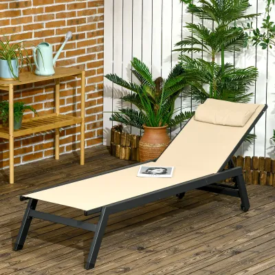 Sonnenliege Liegestuhl aus Aluminium und Textilene mit Rollen und verstellbarer Kopfstütze Khaki