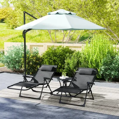 2er Set Sonnenliege mit verstellbarer Rückenlehne und Kopfkissen aus Textilene, 90 x 65 x 112 cm, Schwarz