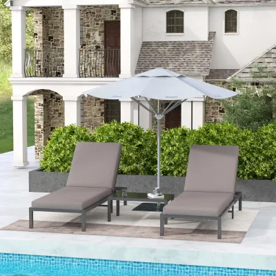 Modulares Gartenmöbel-Set, 2 Sonnenliegen mit Matratze + 1 Couchtisch mit gehärteter Glasplatte, Aluminium