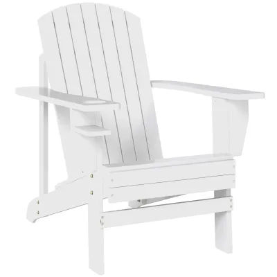 Adirondack Gartenstuhl mit Becherhalter, Gartenliege, Balkonstuhl, Tannenholz, Weiss, 97 x 72,5 x 93 cm