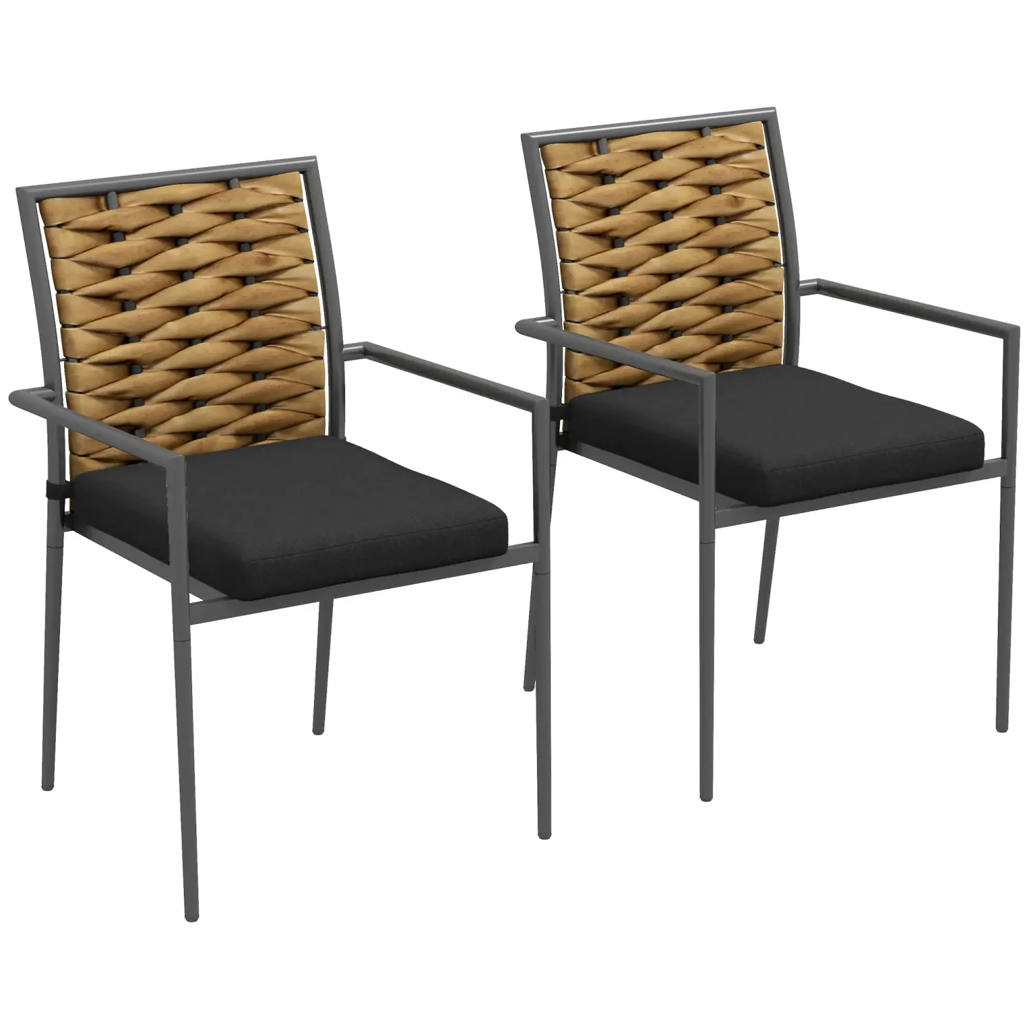 2er-Set Gartenstühle, Terrassenstühle, wetterbeständig, modernes Design, 57 x 58 x 87cm, Braun+Schwarz+Grau