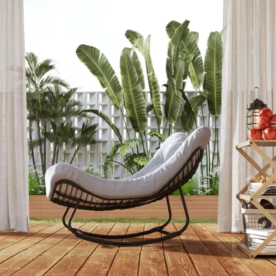 Rattan Schaukelstuhl mit Kissen 98 x 111 x 74 cm Grau
