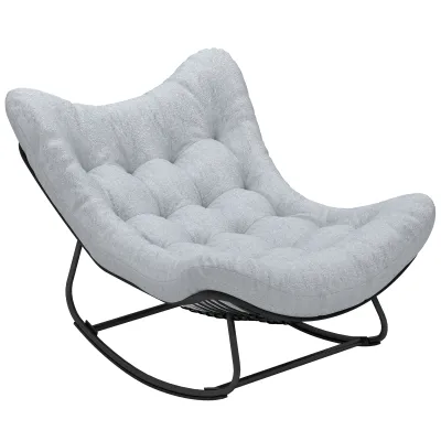 Rattan Schaukelstuhl mit Kissen 98 x 111 x 74 cm Grau Rattan Schaukelstuhl mit Kissen 98 x 111 x 74 cm Grau