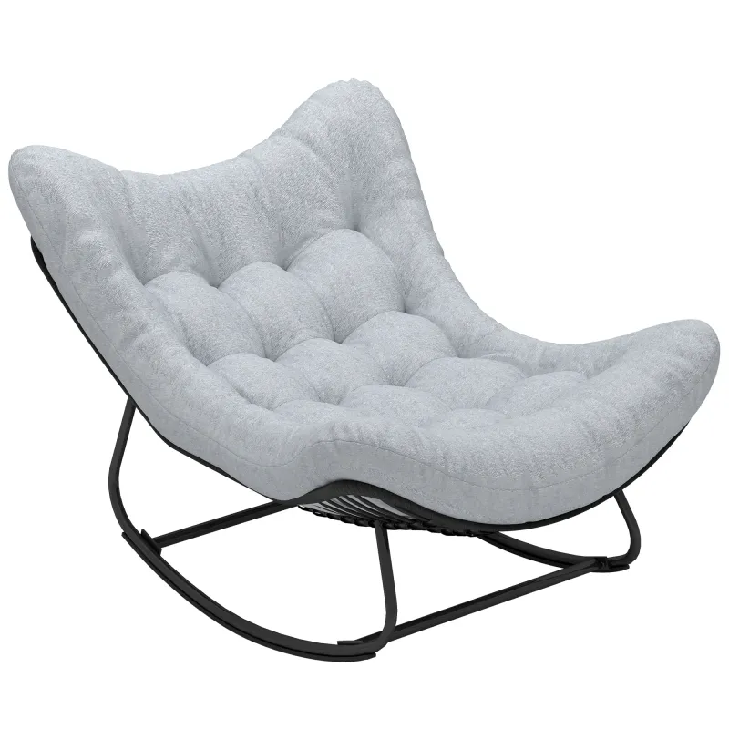 Rattan Schaukelstuhl mit Kissen 98 x 111 x 74 cm Grau Rattan Schaukelstuhl mit Kissen 98 x 111 x 74 cm Grau