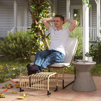 Rattan Relaxsessel mit Fusshocker | UV-beständig &amp; Kissen | Natu