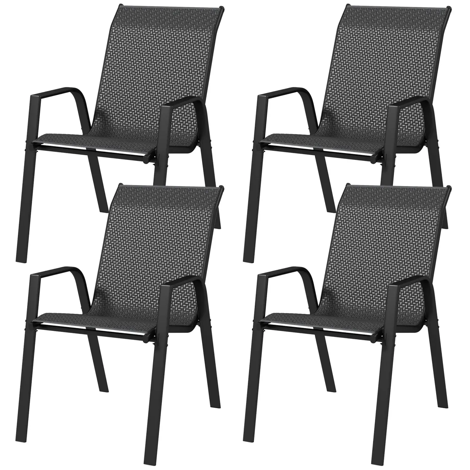 4er Set Set mit stapelbaren Gartenstühlen, Gartenstuhl mit Armlehnen und Rattan-Effektüberzug