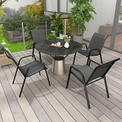 4er Set Set mit stapelbaren Gartenstühlen, Gartenstuhl mit Armlehnen und Rattan-Effektüberzug
