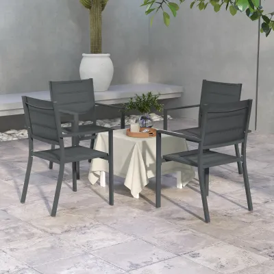 4er Set stapelbare Gartenstühle aus Aluminium und Textilene mit Armlehnen