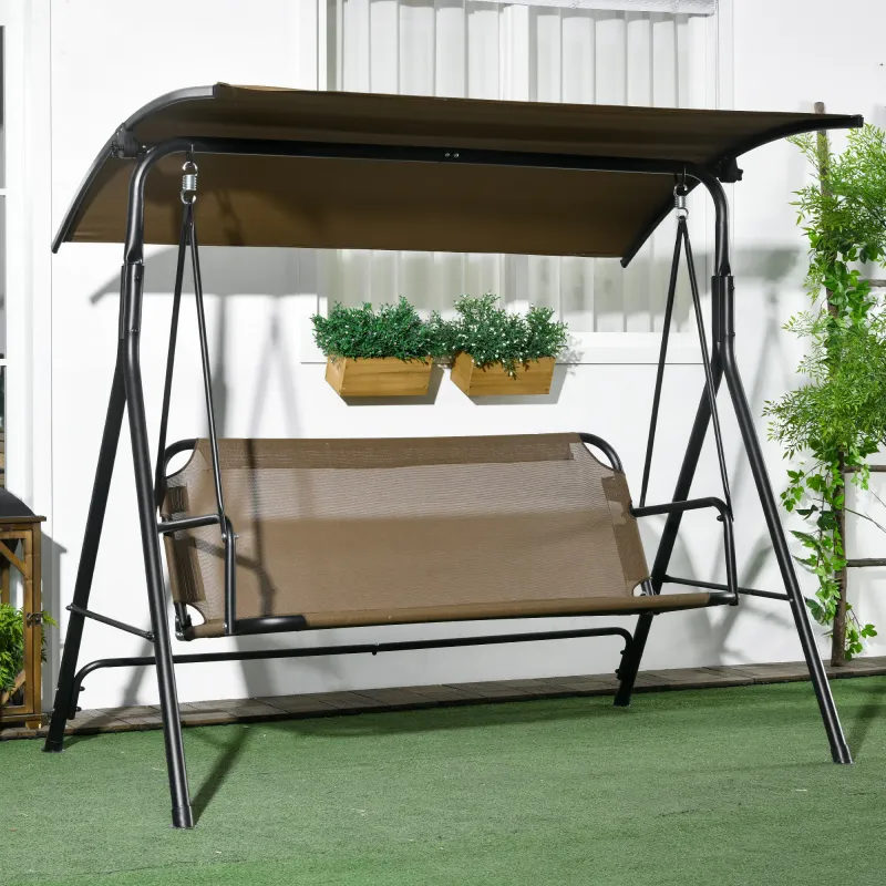 Hollywoodschaukel 3-Sitzer mit Verstellbarem Sonnendach, 172x110x153 cm, Braun und Grau