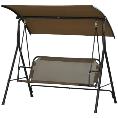 Hollywoodschaukel 3-Sitzer mit Verstellbarem Sonnendach, 172x110x153 cm, Braun und Grau Hollywoodschaukel 3-Sitzer mit Verstellbarem Sonnendach, 172x110x153 cm, Braun und Grau