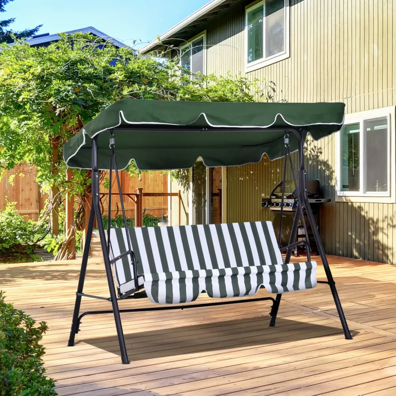 Hollywoodschaukel, Gartenschaukel, 3-Sitzer Schaukelbank mit Dach, Stahl, 172 x 110 x 153 cm, Grün