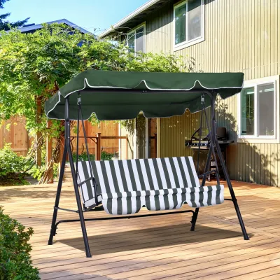 Hollywoodschaukel, Gartenschaukel, 3-Sitzer Schaukelbank mit Dach, Stahl, 172 x 110 x 153 cm, Grün