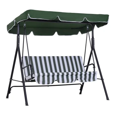 Hollywoodschaukel, Gartenschaukel, 3-Sitzer Schaukelbank mit Dach, Stahl, 172 x 110 x 153 cm, Grün