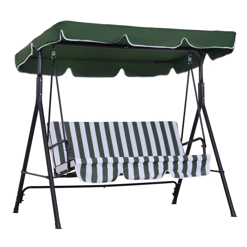Hollywoodschaukel, Gartenschaukel, 3-Sitzer Schaukelbank mit Dach, Stahl, 172 x 110 x 153 cm, Grün