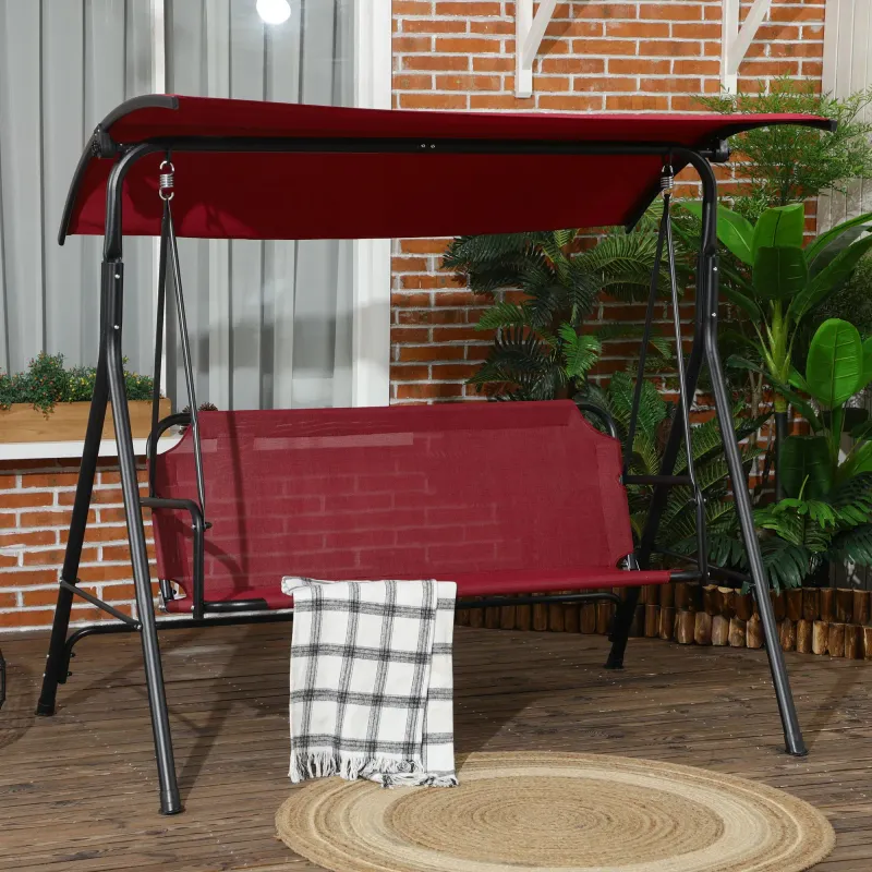 Hollywoodschaukel 3-Sitzer mit verstellbarem Dach, 172x110x153 cm, Rot und Schwarz