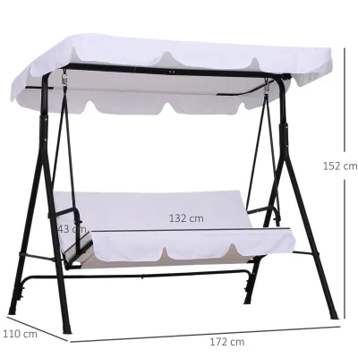 Hollywoodschaukel 3 Sitzer Verstellbares Dach, Sitzkissen und Rückenlehne Weiss Hollywoodschaukel 3 Sitzer Verstellbares Dach, Sitzkissen und Rückenlehne Weiss