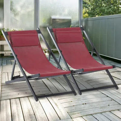 Klappstuhl 2er-Set Klappsessel Klappbarer Gartenstuhl Campingstuhl Alu Weinrot