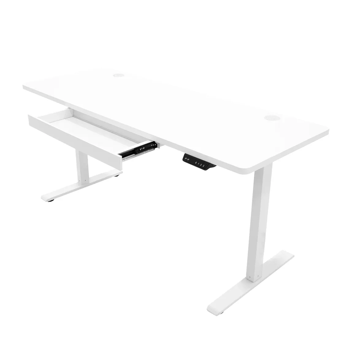 Elektrischer Steh-Schreibtisch mit Schublade, 160x60 cm, höhenverstellbar, weiss Elektrischer Steh-Schreibtisch mit Schublade, 160x60 cm, höhenverstellbar, weiss