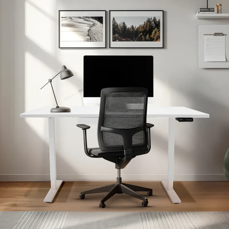 Elektrischer Steh-Schreibtisch mit Schublade, 160x60 cm, höhenverstellbar, weiss