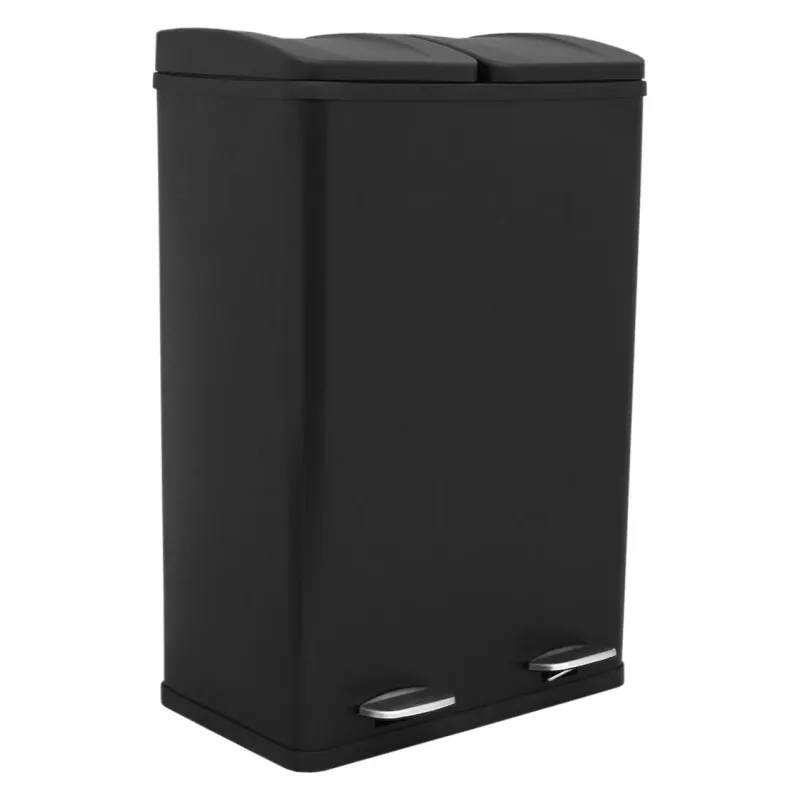 60 l Doppel-Abfalleimer Tretmülleimer Schwarz | 2 x 30 l, Edelstahl, 2 Pedale