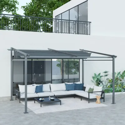 Pergola 3,97 x 2,95 m mit ausziehbarem Dach | Metallrahmen, dunkelgrau, inkl. Befestigung