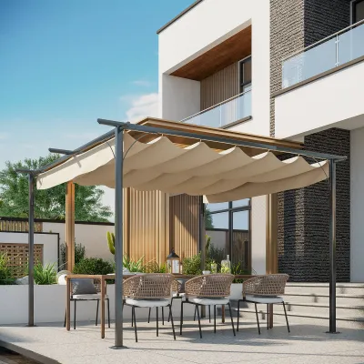 Retraktierbare Pergola 3,5 x 3,5 m | Beige/Schwarz