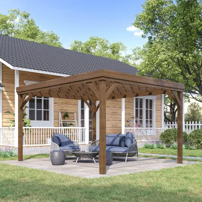 Holz-Pergola 4 x 3 m freistehend aus Fichtenholz | Terrassendach, Braun