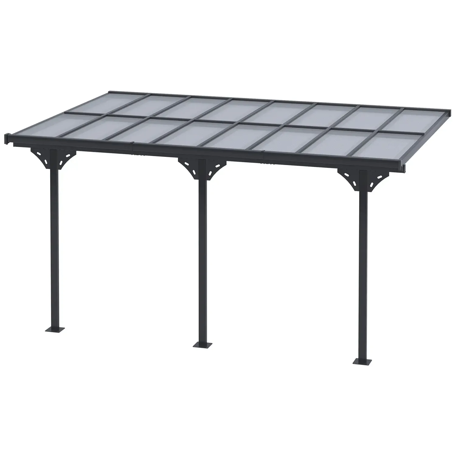 Anbau-Pergola 4,35 x 3,02 m | Höhenverstellbar 231–250 cm, Alu-Rahmen, PC-Dach, Grau