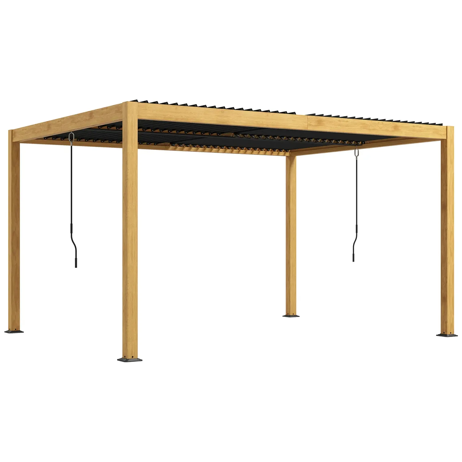 Bioklimatische Pergola 3 x 4 m mit verstellbaren Lamellen | Aluminium Schwarz/Holzoptik, Entwässerung Bioklimatische Pergola 3 x 4 m mit verstellbaren Lamellen | Aluminium Schwarz/Holzoptik, Entwässerung