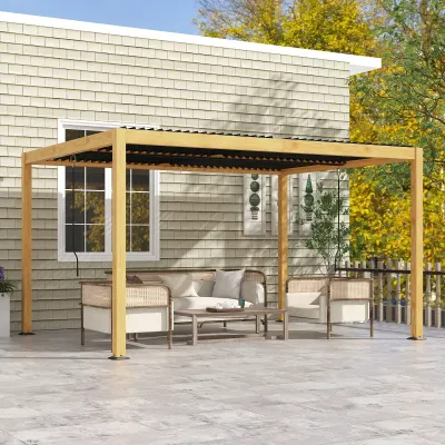 Bioklimatische Pergola 3 x 4 m mit verstellbaren Lamellen | Aluminium Schwarz/Holzoptik, Entwässerung