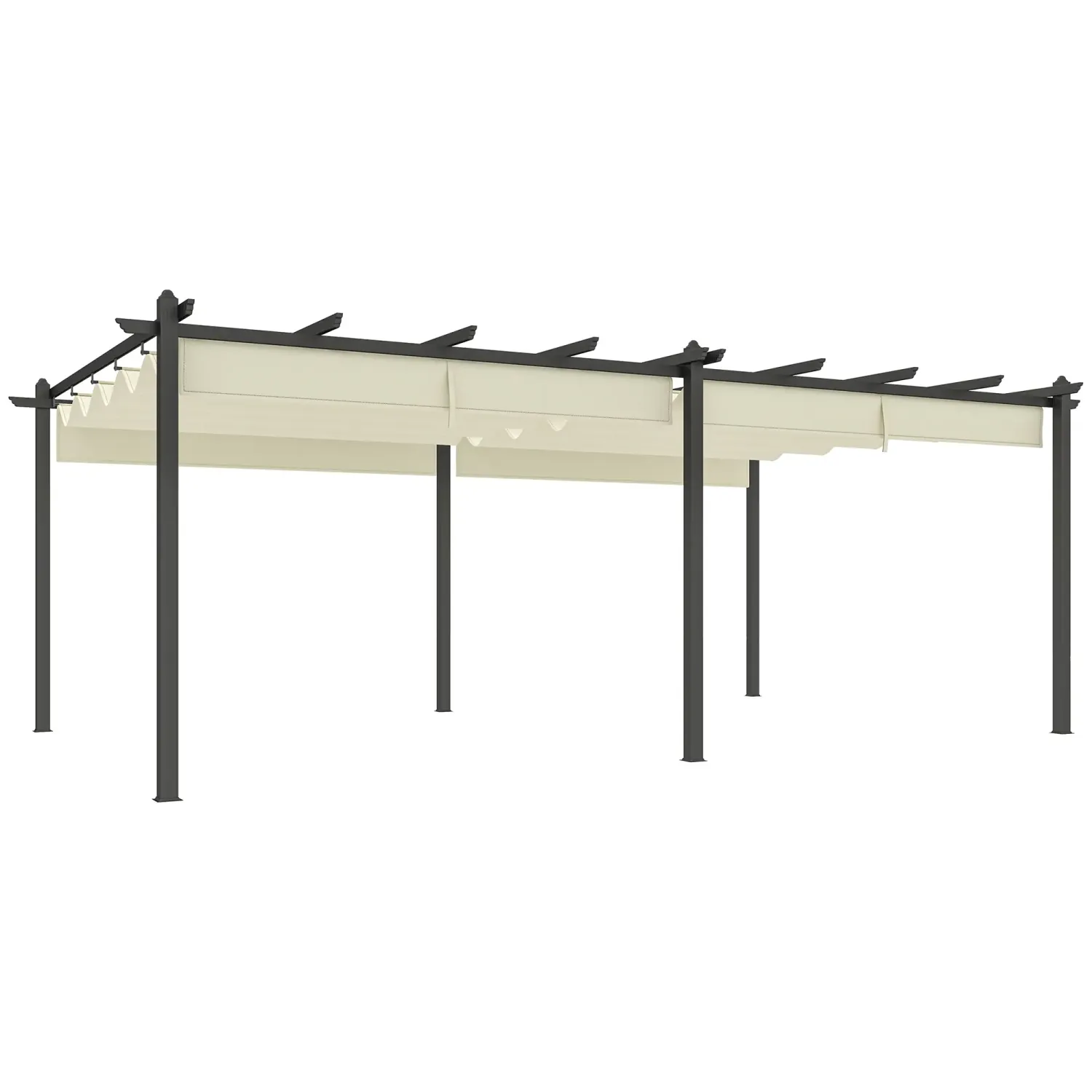 Grosse Ausziehbare Pergola 3,5 x 6 m | Aluminium, 180 g/m² Polyester, Beige, verstellbares Dach