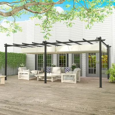 Grosse Ausziehbare Pergola 3,5 x 6 m | Aluminium, 180 g/m² Polyester, Beige, verstellbares Dach